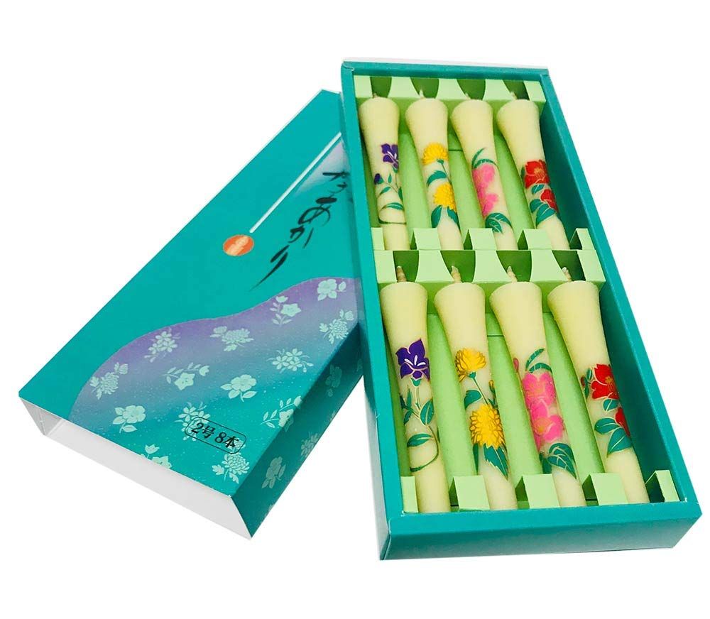 Nanao Japanese Candle, “Shikiakari”, 8 pcs, Flower Painting
