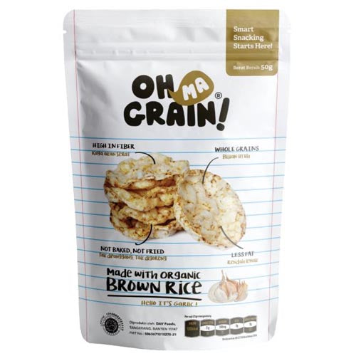 Oh Ma Grain – Popped Rice Crackers – Organic Brown Rice – Garlic – 1.5 OZ