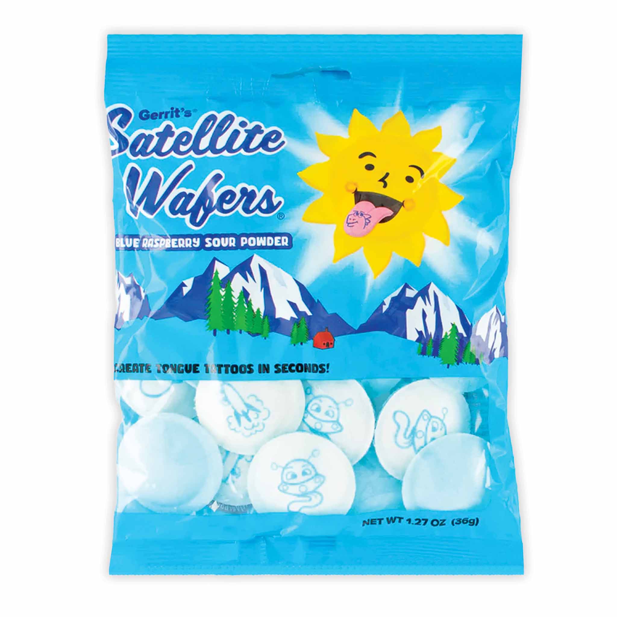 Blue Raspberry Satellite Wafers with Tongue Tattoos