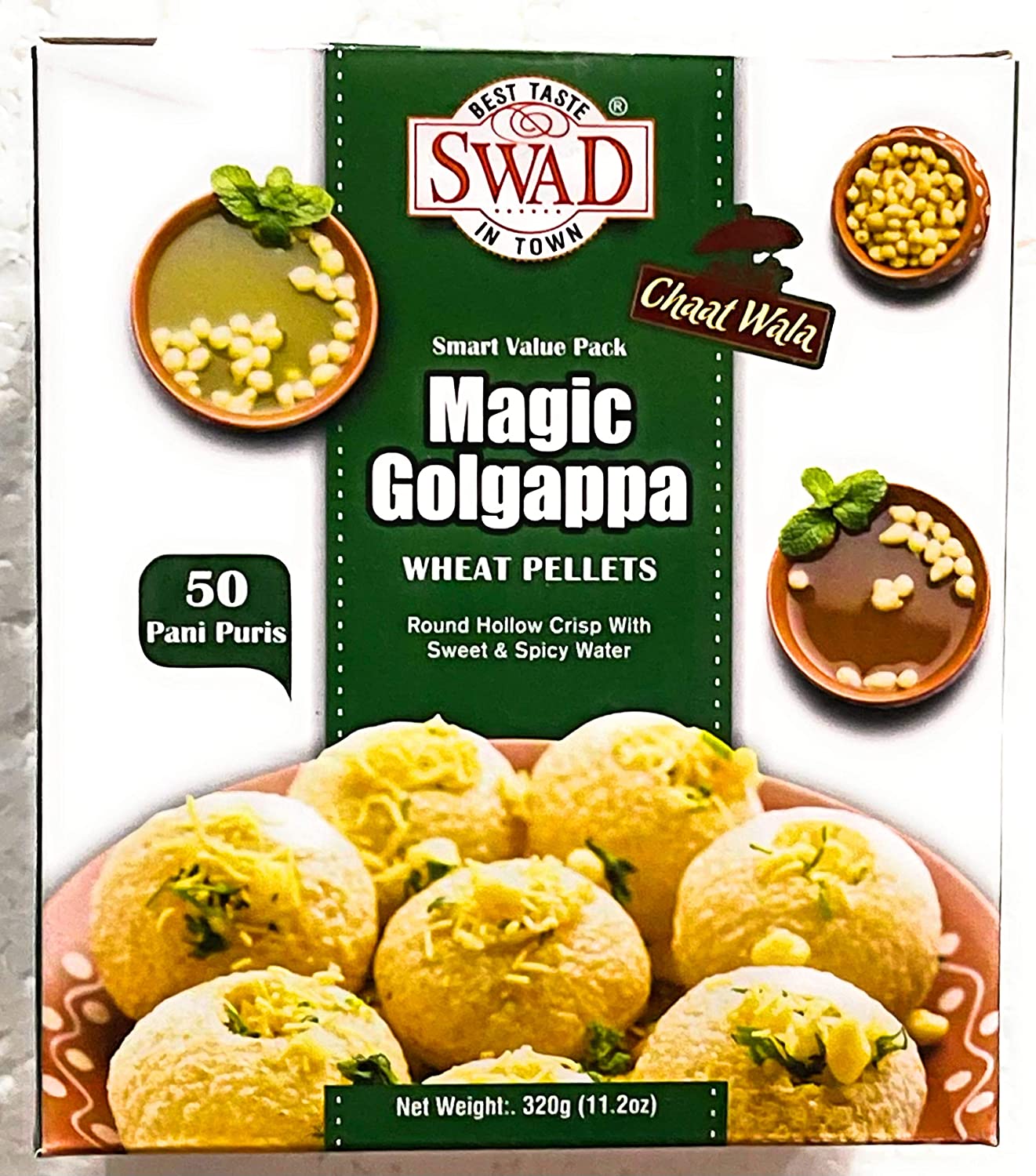 Swad Magic Golgappa (Wheat Pallets) – Round Hollow Crisp with Sweet & Spicy Water -11.2oz ( 320g)