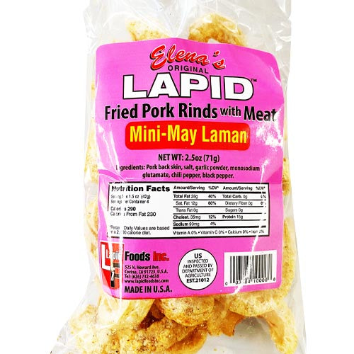 Elena’s Original Lapid – Fried Pork Rinds – Mini-May Laman – 2.5 OZ