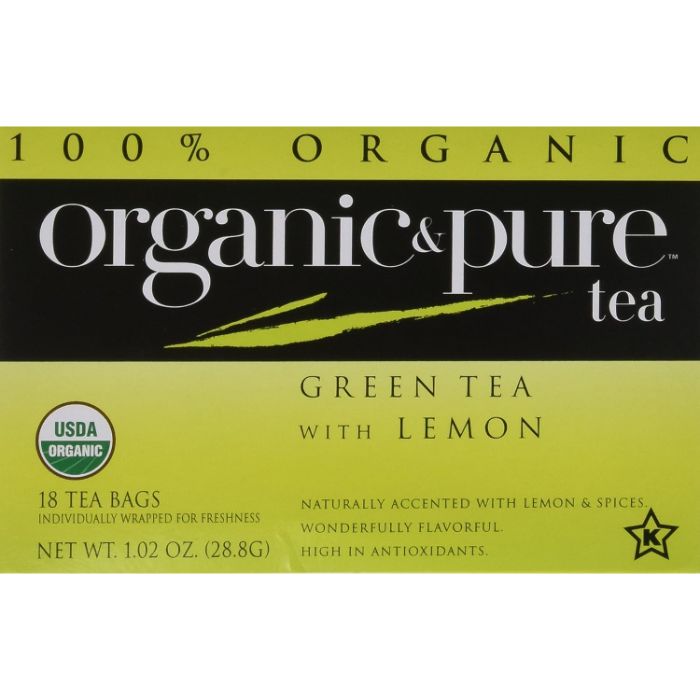 Organic & Pure – Green Lemon Tea, 18 Bags | Pack of 6