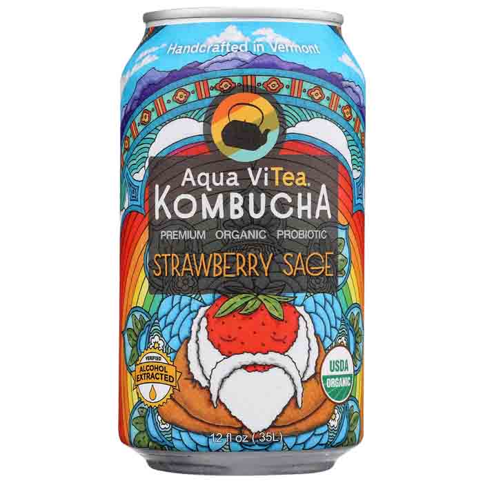 Aqua Vitea – Kombucha Strawberry Sage, 12oz | Pack of 12