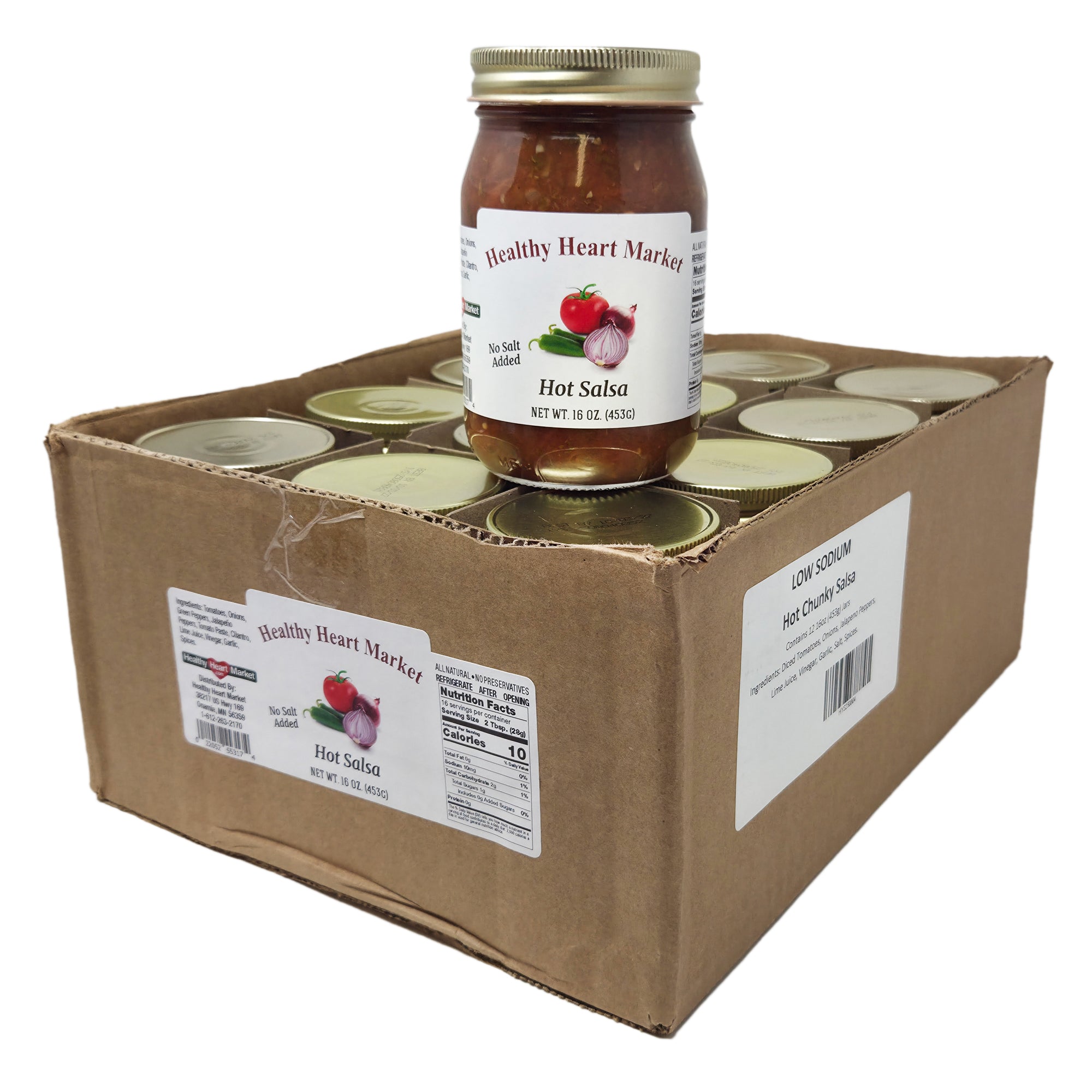 Case of 12 – Healthy Heart Market No Salt Added Hot Salsa – 16oz.