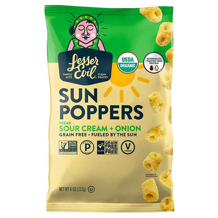Lesser Evil – Sun Poppers Sour Cream & Onion, 4oz | Pack of 9