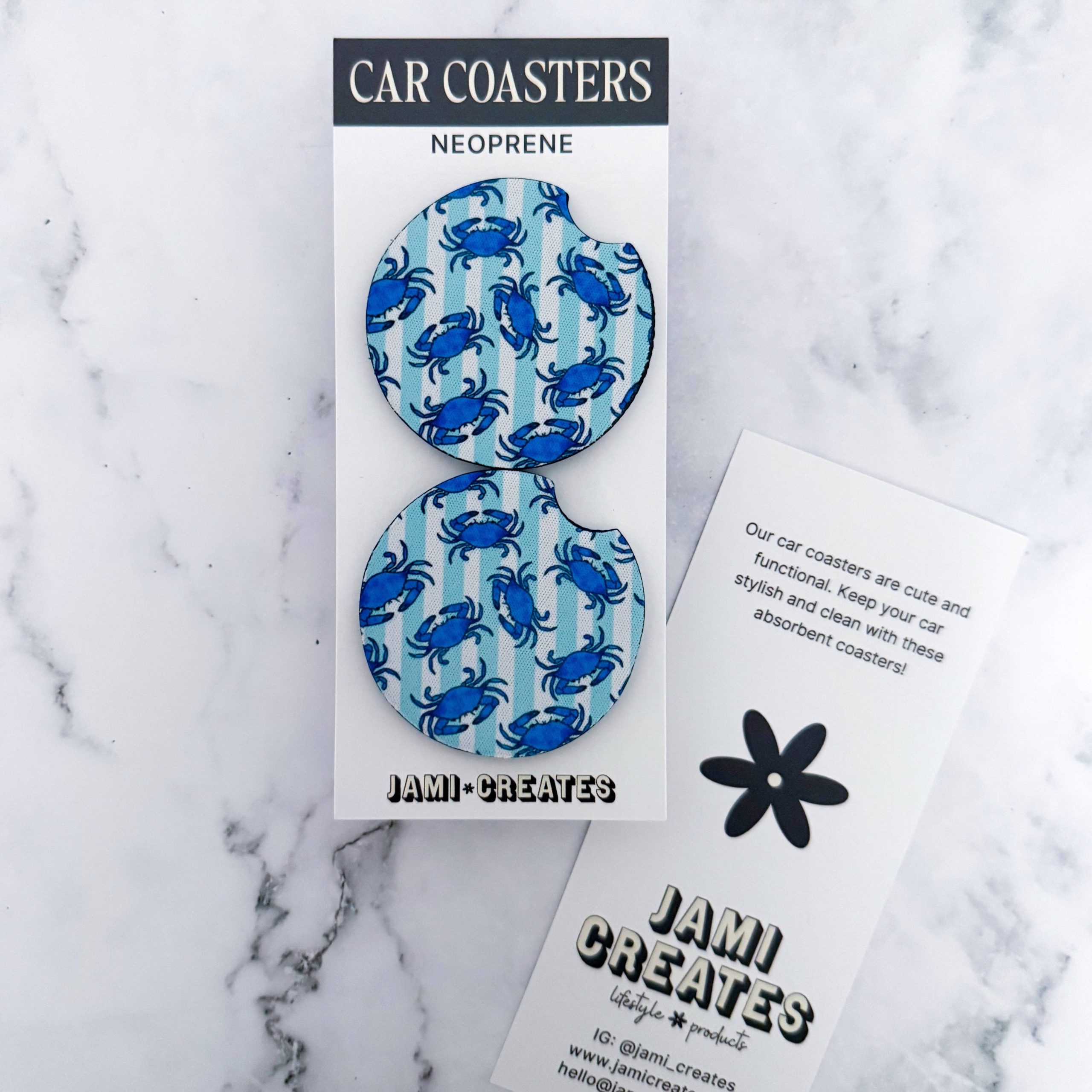 Jami Creates – Nautical Striped Maryland Blue Crab Car Coaster