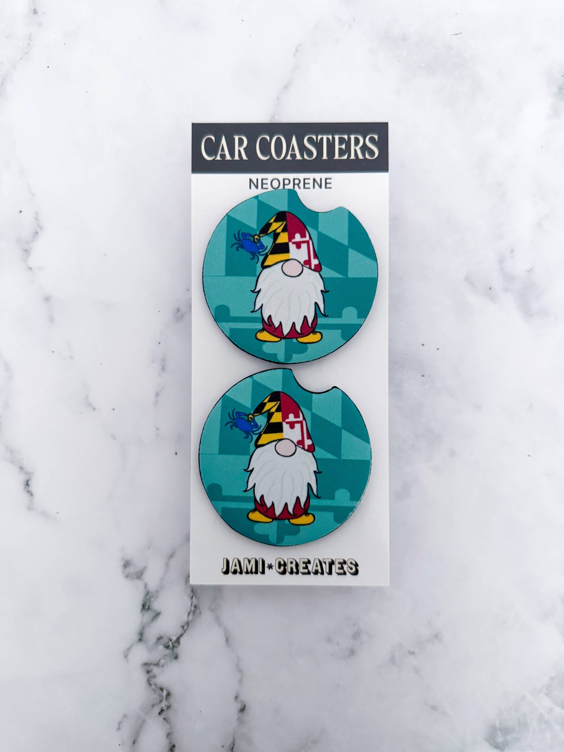 Jami Creates – Teal Maryland Gnome Car Coasters