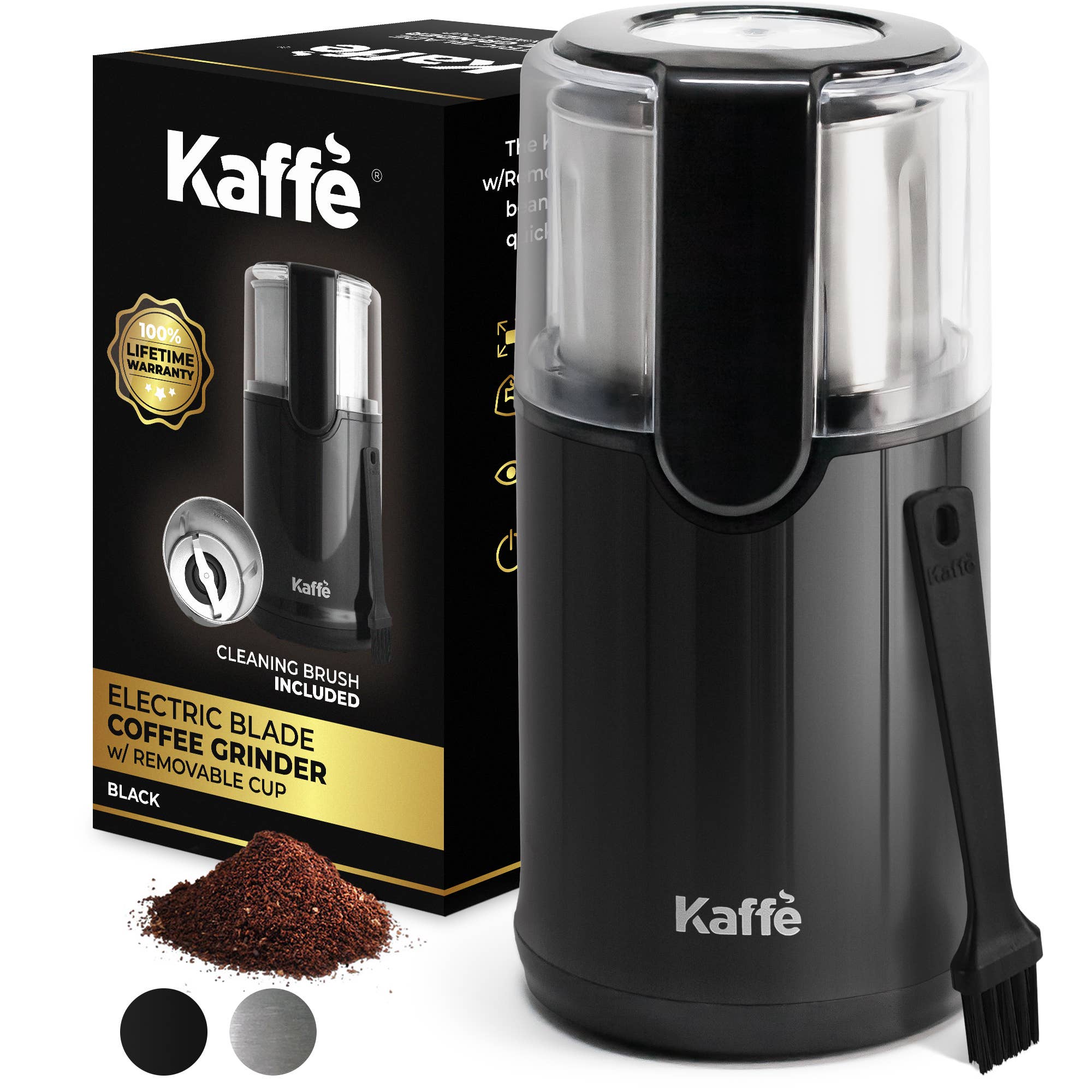 Kaffe Electric Blade Coffee Grinder – 4.5oz Removable Stainless Steel Cup, Black