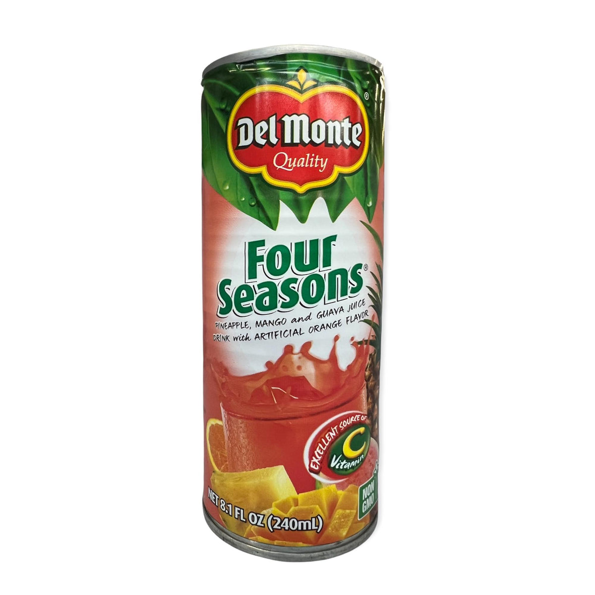 Del Monte Quality – Four Seasons Juice Drink – Pineapple, Mango, and Guava Juice Drink – From Concentrate with Artificial Orange Flavor in can – 240ml