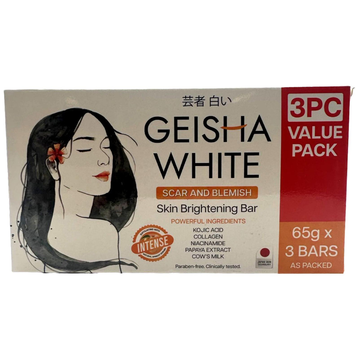 Geisha White – INTENSE – Scar and Blemish – Soap Bar – 3 Pack – 195 G