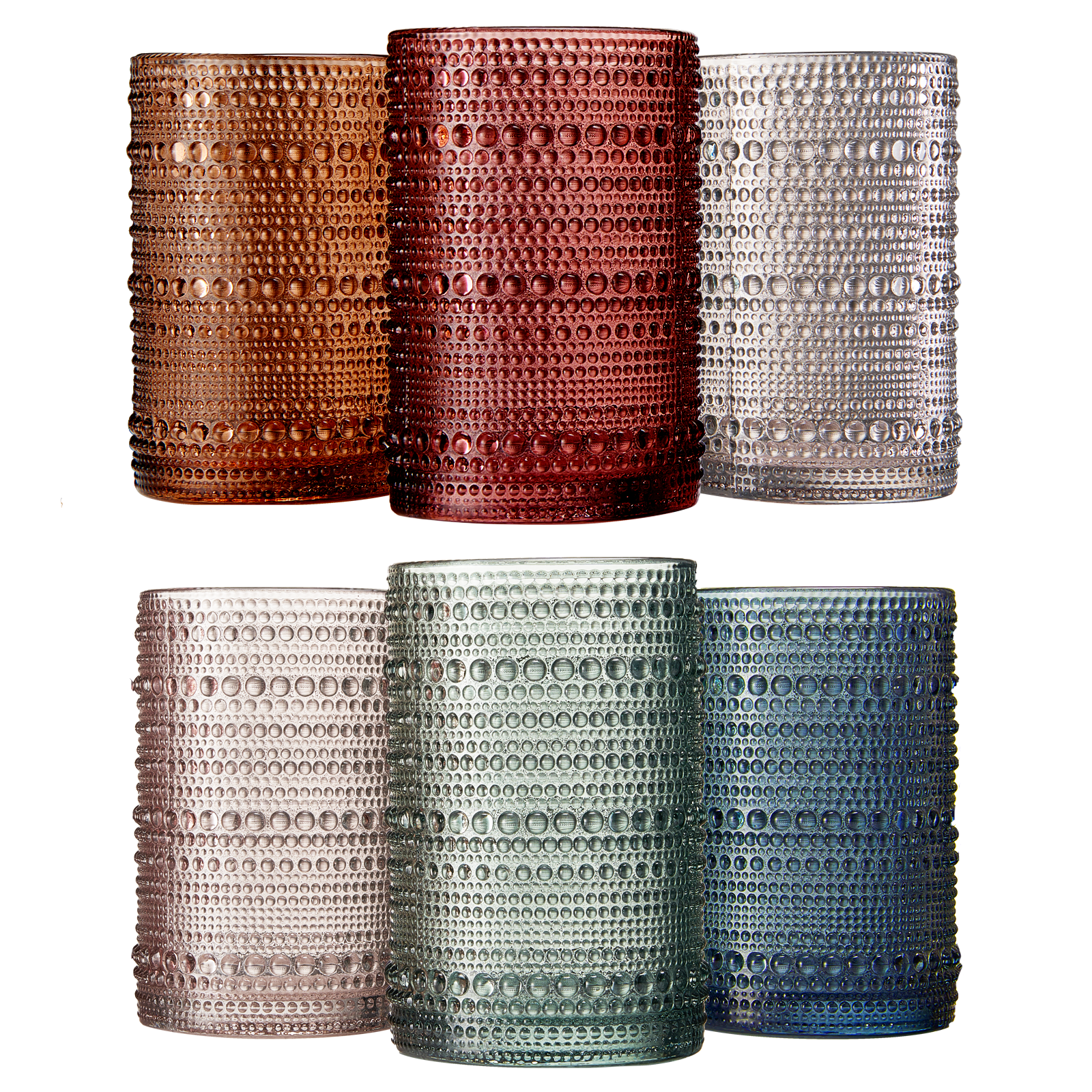 The Wine Savant- Beaded Hobnail Highball Drinking Glasses Muted Color