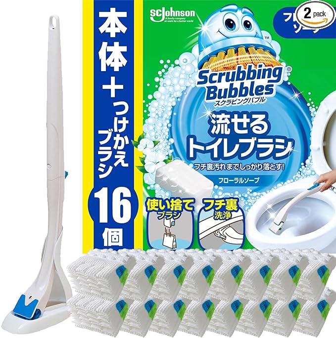 Scrubbing Bubbles Flushable Toilet Brush with Floral Soap Scent – Handle + Refills (16 Pieces)Made in JAPAN – Tokyo Sakura Mall