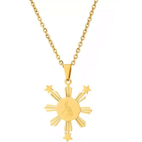 Philippine Sun Star / Map Pendant Necklace Jewelry – Stainless Steel / Gold Plated – 6 G