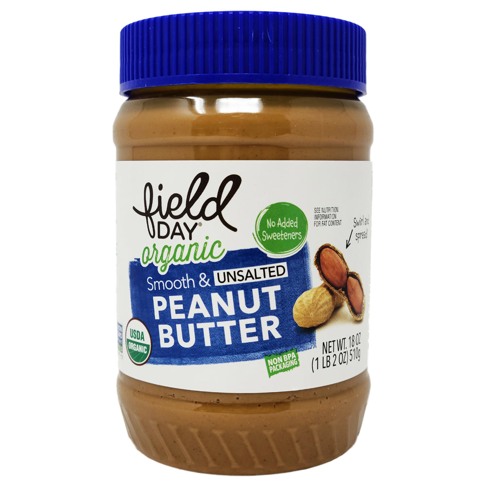 Organic Smooth Unsalted Peanut Butter – 18 oz.