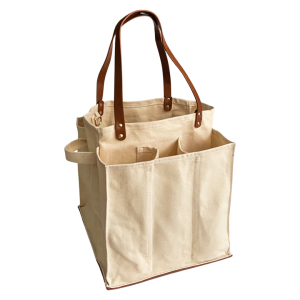 CapaBunga® – Reusable Multi-Pocket Market Tote : Natural with Vegan Le