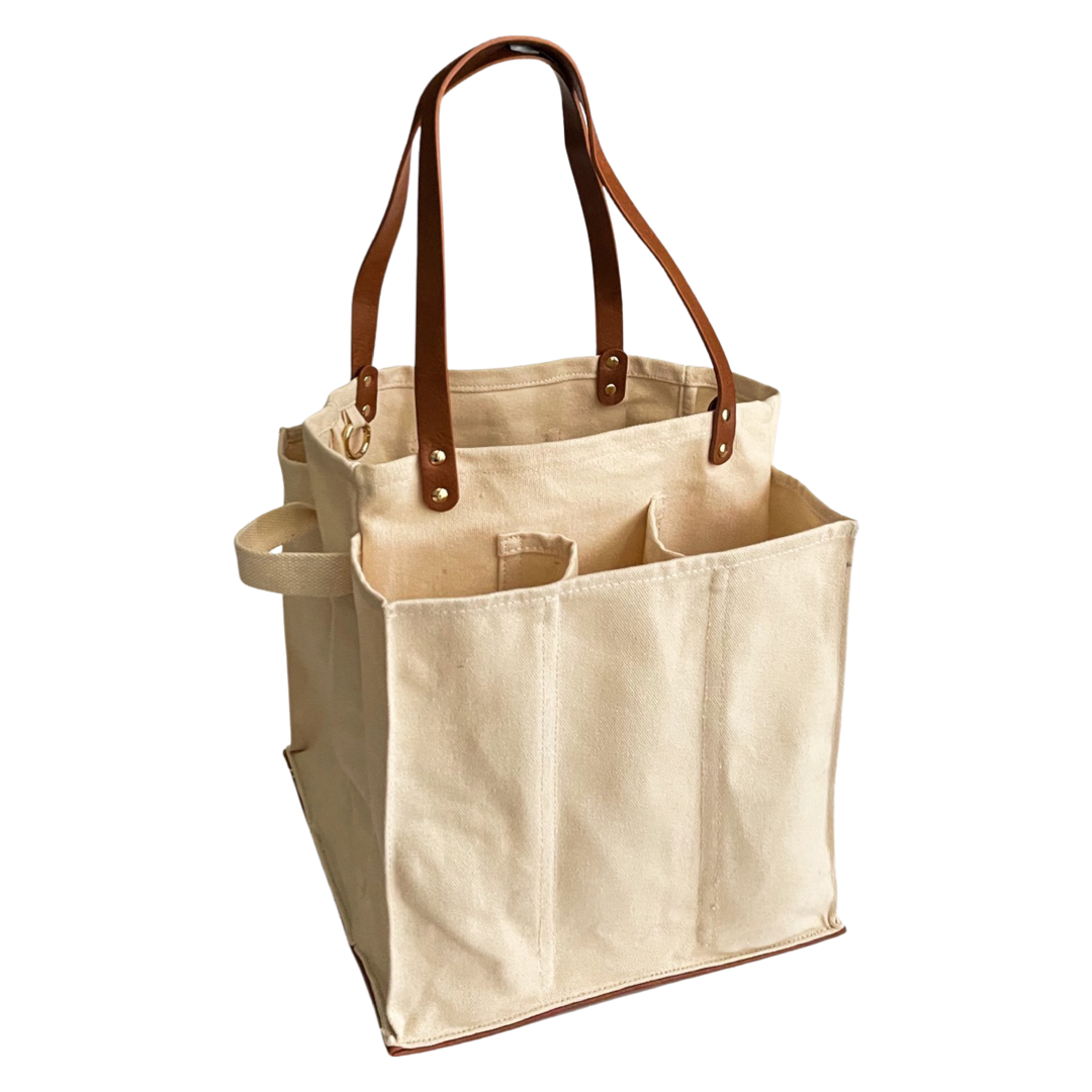 CapaBunga® – Reusable Multi-Pocket Market Tote : Natural with Vegan Le