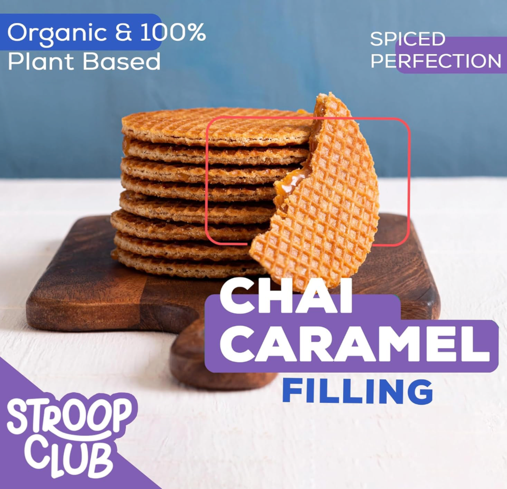 Stroop Club Chai Caramel Plant Based and Organic Stroopwafels Box – 12 packs x 2-pack case