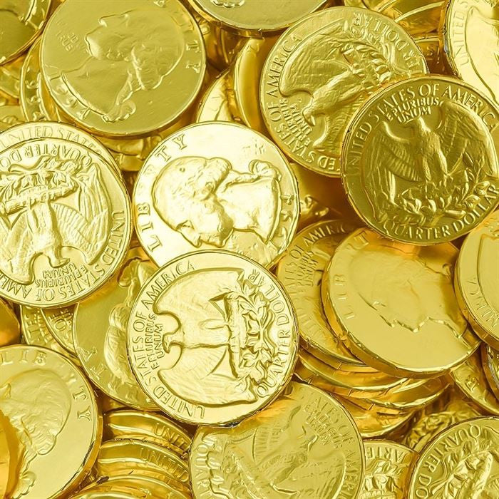 Gold Foiled Wrapped Chocolate Coins Quarters – 1 lb Bag