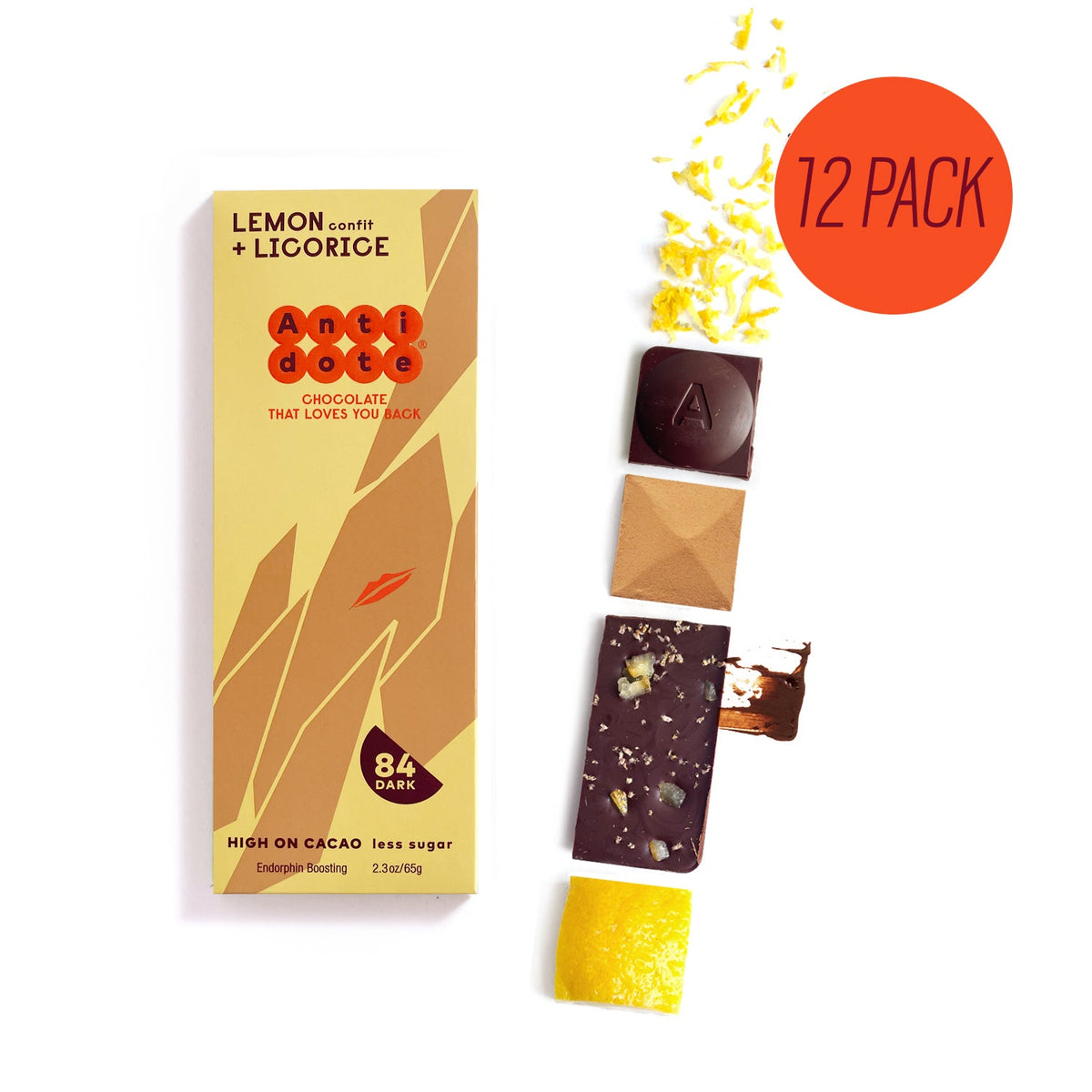 Antidote Chocolate LOLA: LEMON + LICORICE 84% – 12 Bars