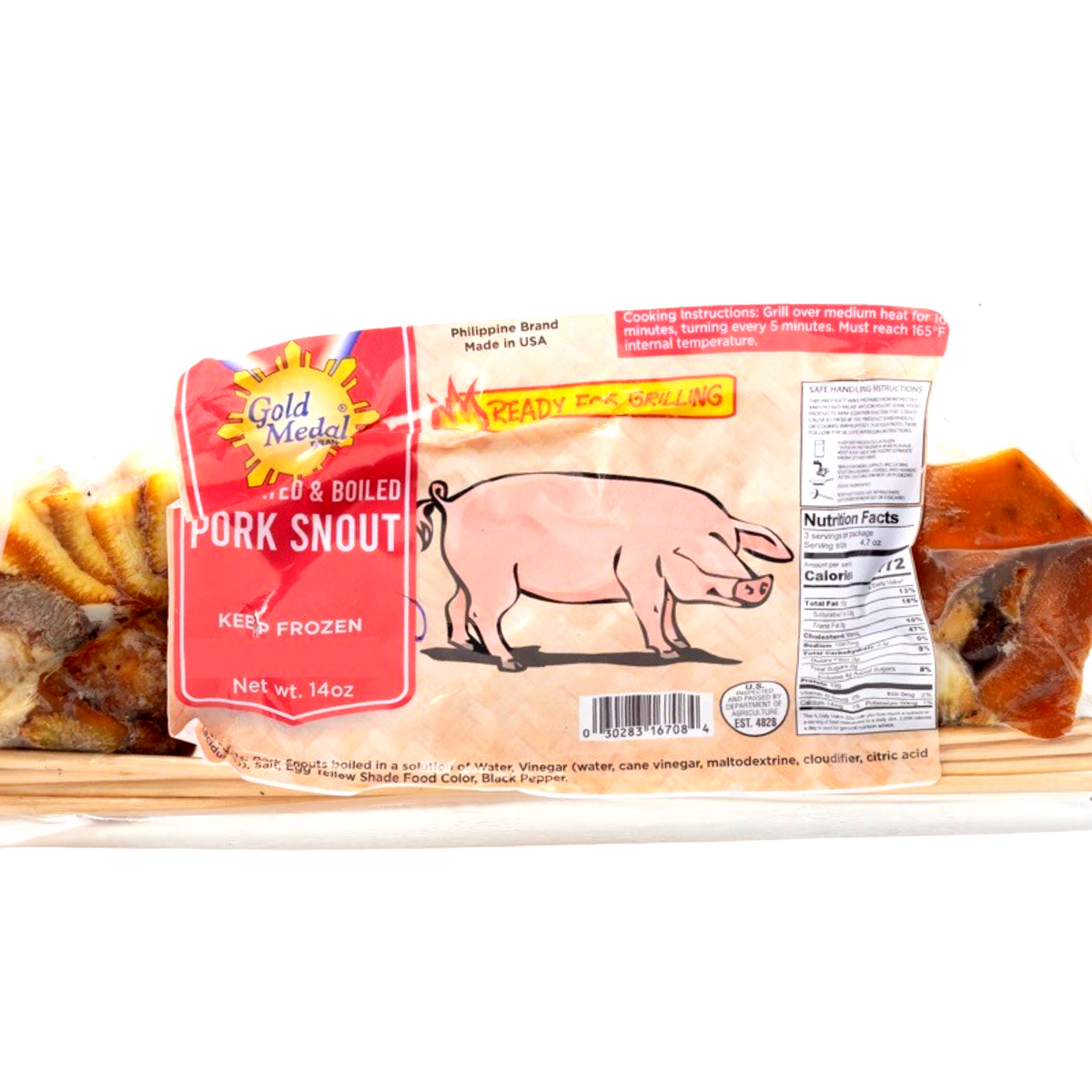 Gold Medal – Pork Snout (Nguso Ng Baboy) – Marinated & Boiled – Ready For Grilling – 14 OZ