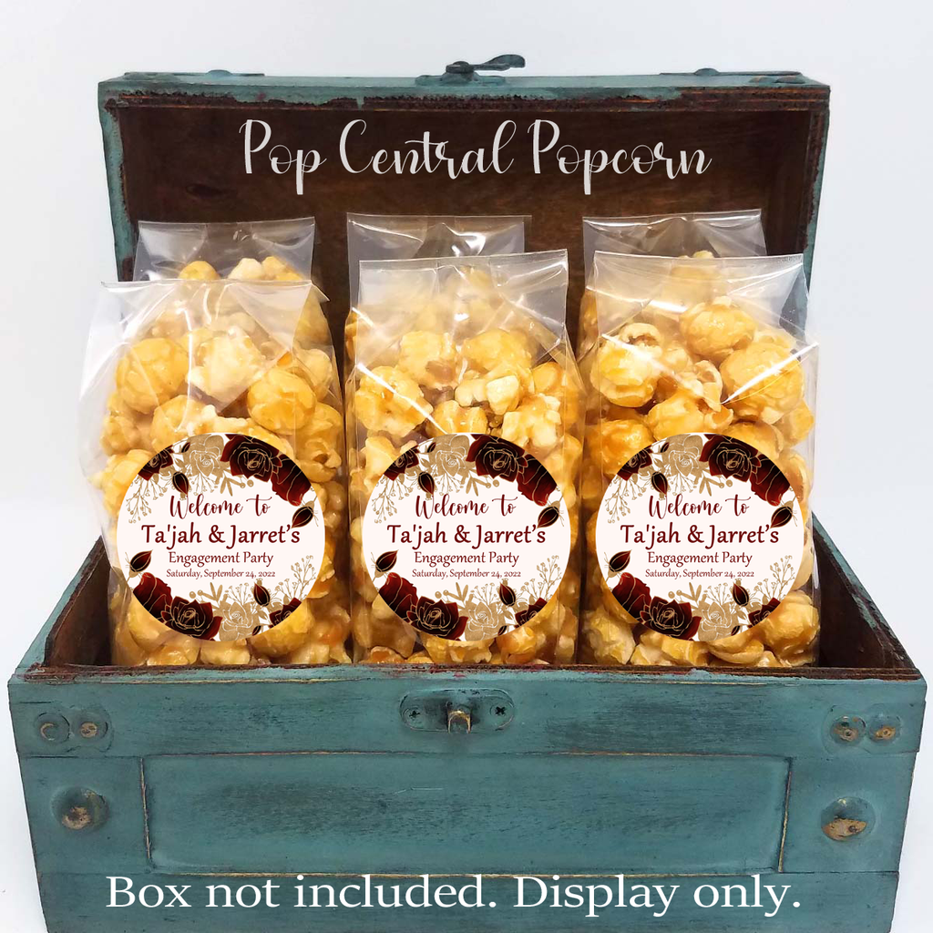 Burgundy and Gold Roses Floral – Popcorn Wedding Favors