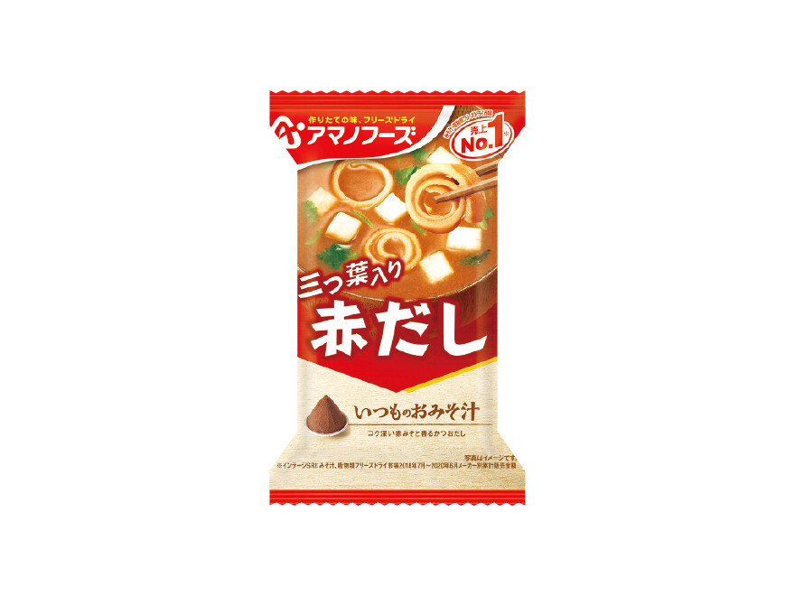 Amano Foods “Itsumo no Omisoshiru”, Freeze-dried Miso Soup, Akadashi, Mitsuba Leaf, Brown Miso, 1 serving
