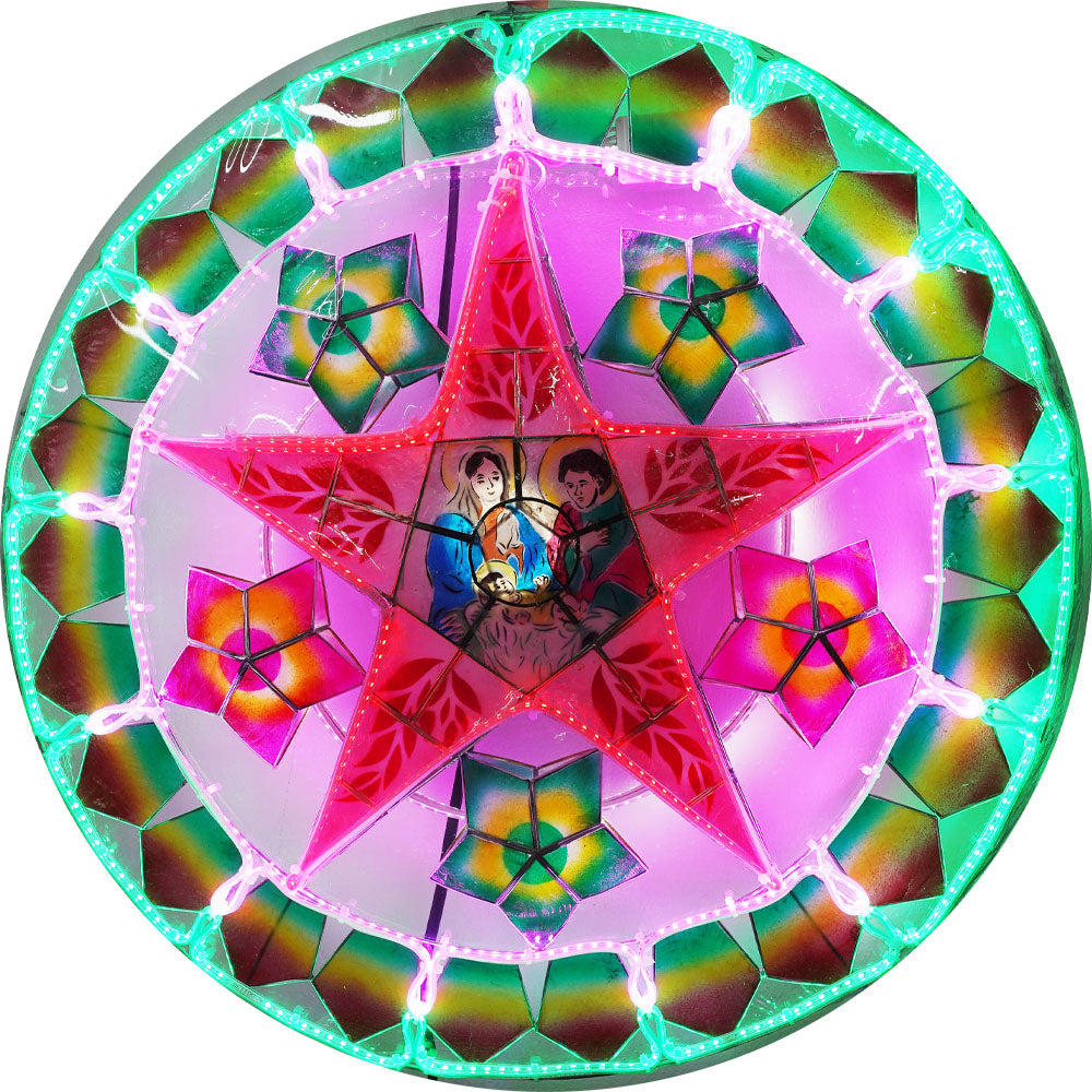 Philippines Christmas Capiz Parol Lantern Star (Tala) Nativity Scene – Green/ Red/ Purple- Size 24