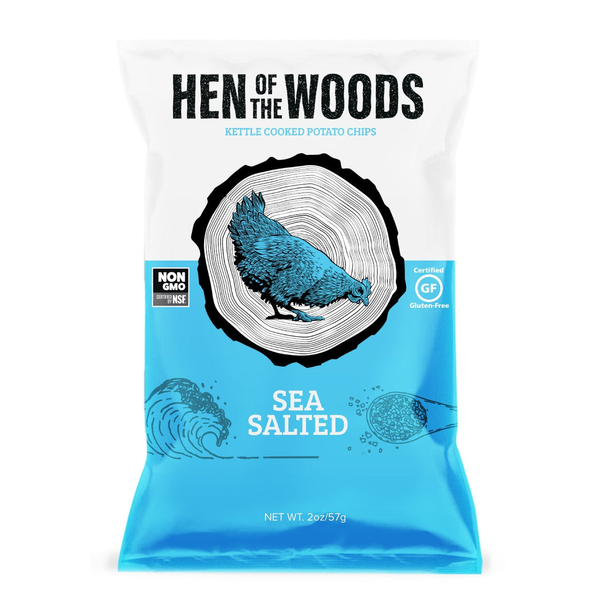 Hen of the Woods Sea Salted Kettle Chips Bag – 60 bags x 2oz case