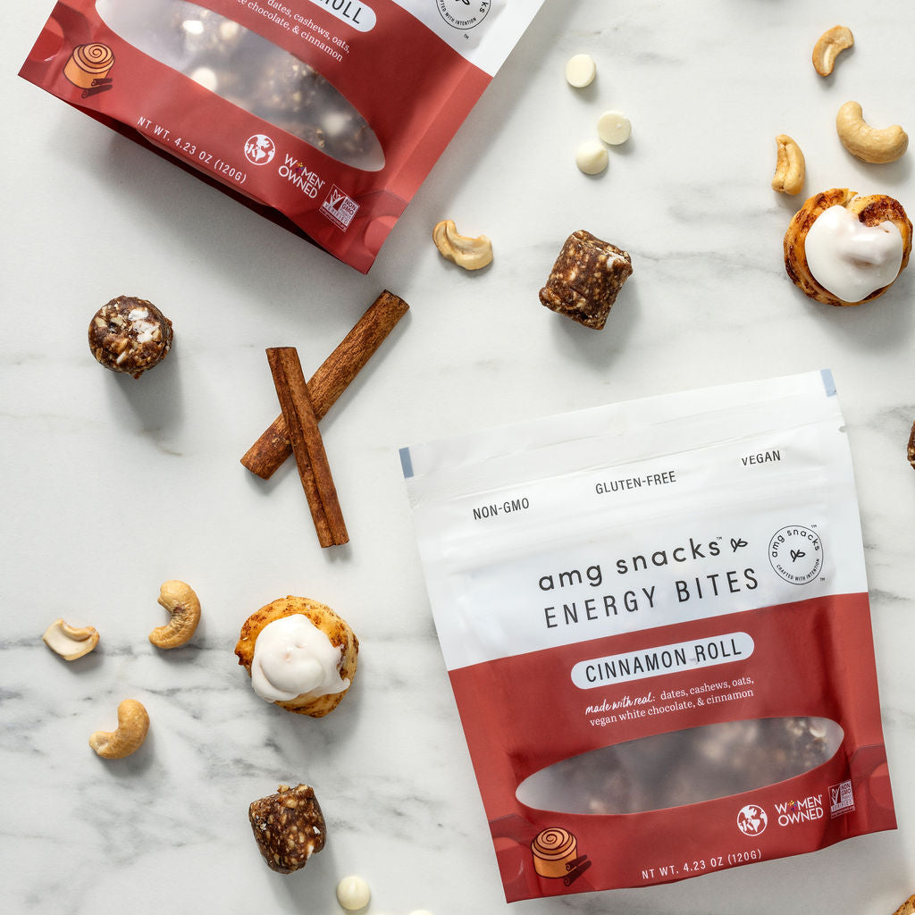 AMG Snacks Cinnamon Roll Energy Bites Pack – 6 Packs x 4 oz case