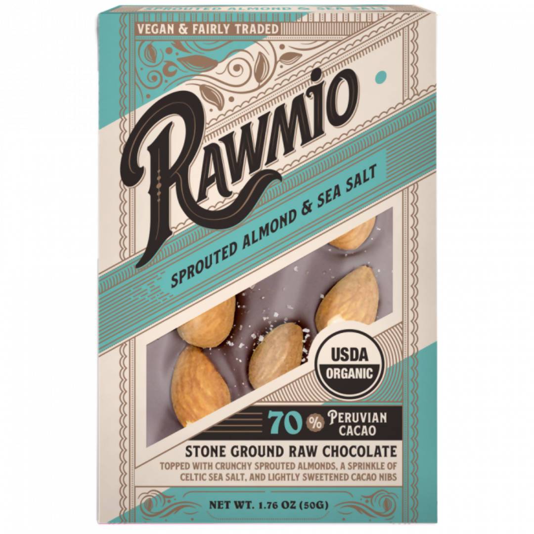 Rawmio Sprouted Almond & Sea Salt Raw Chocolate Bark Bars – 12 x 1.76oz