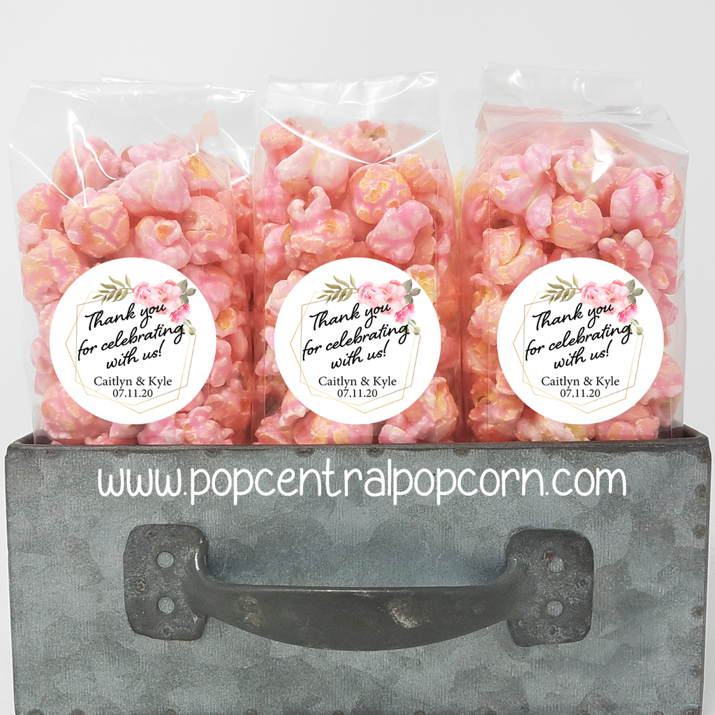 Pink Floral and Gold Frame – Wedding Popcorn Favors