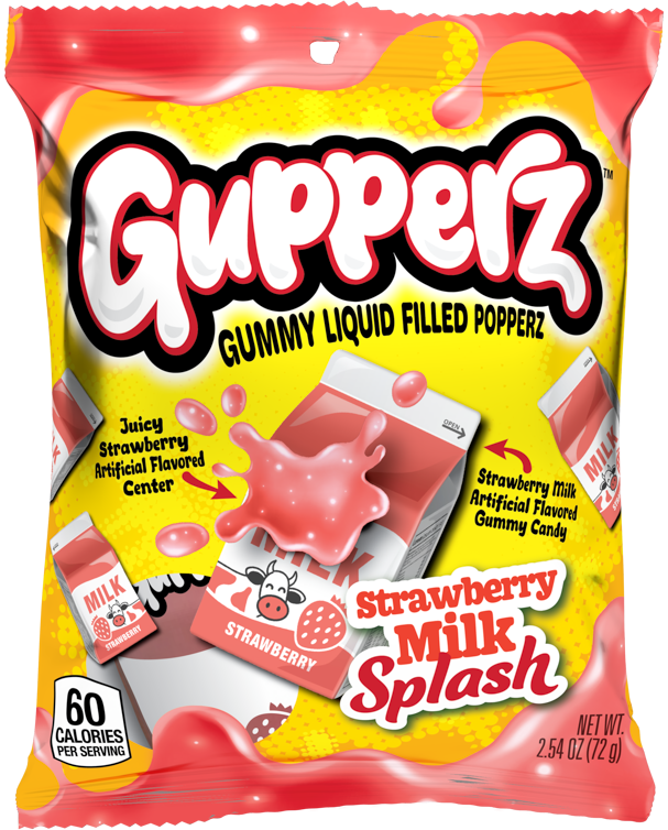 Gupperz Strawberry Milk Splash – Gummy Liquid Filled Popperz- 2.54 oz