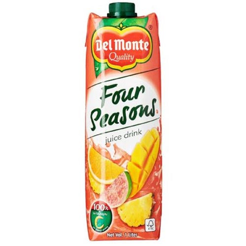Del Monte Quality – Four Seasons Juice Drink – Pineapple, Mango, and Guava Juice Drink – From Concentrate with Artificial Orange Flavor – 1 Liter