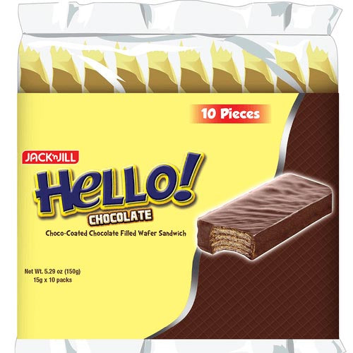 Jack ‘n Jill – Hello! – Chocolate – Choco Coated Chocolate Filled Wafer Sandwich – 10 Pieces – 150 G