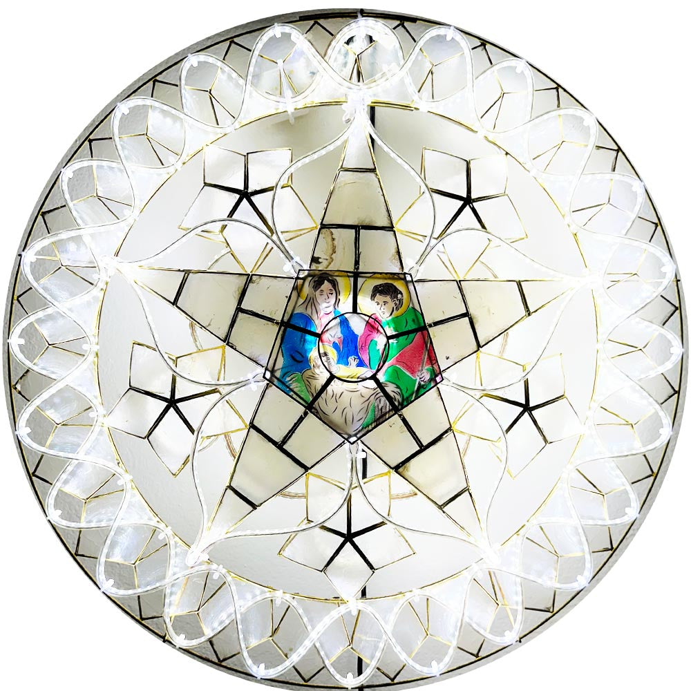 Philippines Christmas Capiz Parol Lantern Star (Tala) Nativity Scene – All White LED Show – Size 24