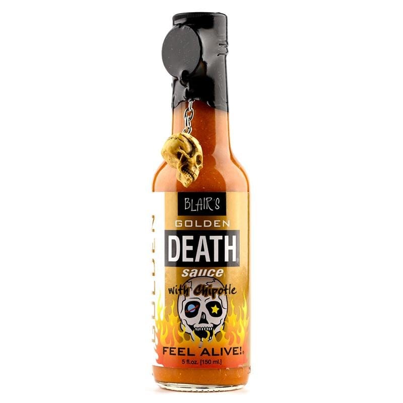 Blair’s Golden Death Sauce With Chipotle And Skull Key Chain