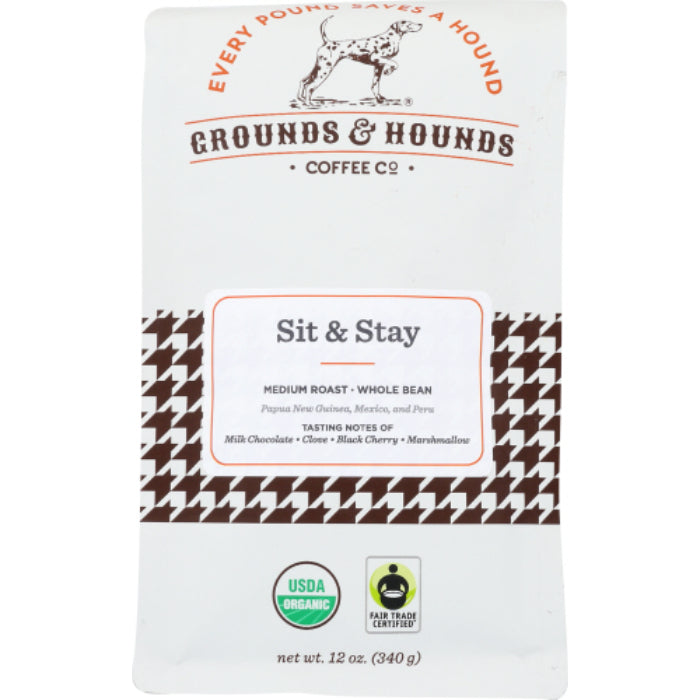 Grounds & Hounds – Coffee Sit Stay Whole Bean, 12 oz | Pack of 8