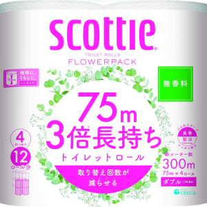 Scotty Flower Pack Triple Length Toilet Paper 4 Rolls 75m Double – Unscented – Made in JAPAN – Tokyo Sakura Mall