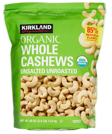 Kirkland Organic Raw Whole Cashews Unsalted Unroasted, 40 oz.