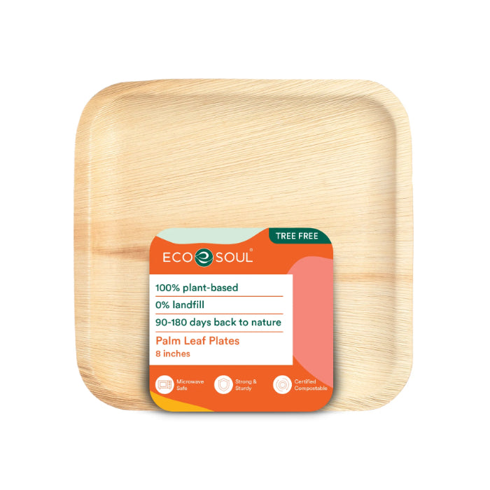 Eco Soul – Plates Palm Leaf 8in Square, 20 Ct – Pack of 8
