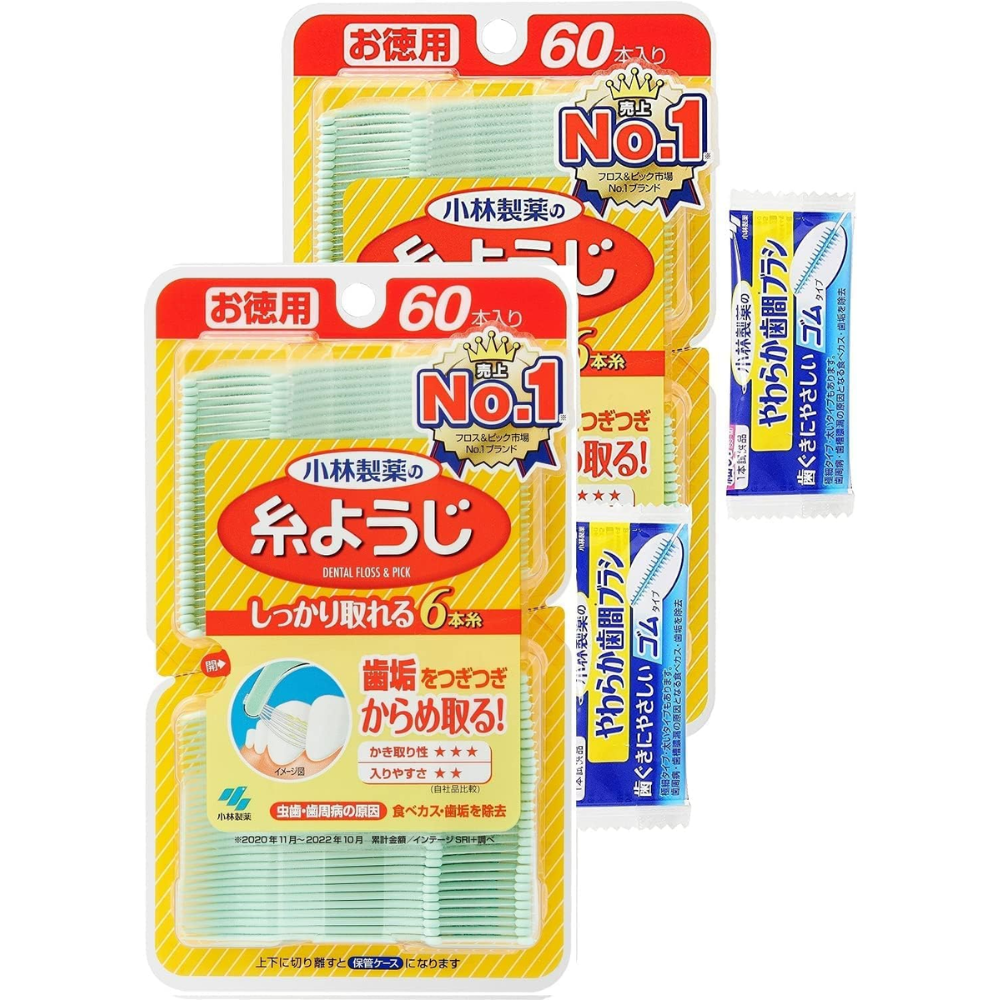 Kobayashi Dental Floss & Pick Itoyoji 60 Sticks ×2 Pack – Made in JAPAN – Tokyo Sakura Mall