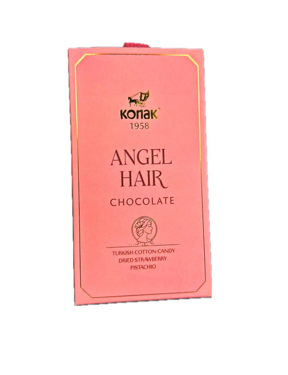 Konak Angel Hair Chocolate – cotton candy wih dried strawberry & pistachio bar