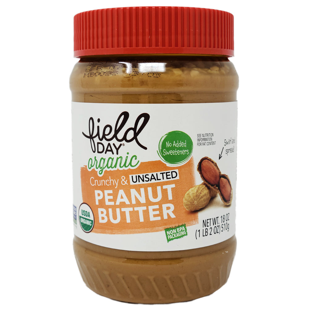 Field Day Organic Crunchy Unsalted Peanut Butter – 18 oz.