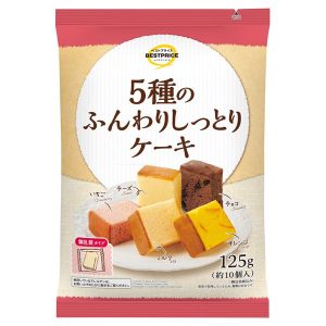 Topvalu, Cake Assort, 5 kinds Funwari Shittori Cake, 10 pcs in 1 bag, 125g