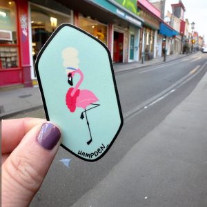 the letters mdn – Hampden flamingo Baltimore Maryland Badge Vinyl Stic
