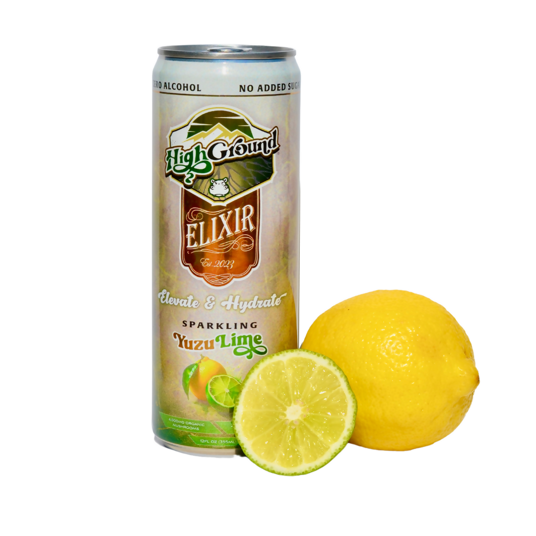 High Ground Elixir All Natural Mushroom Seltzer Can – Yuzu Lime – 24 cans x 12oz case
