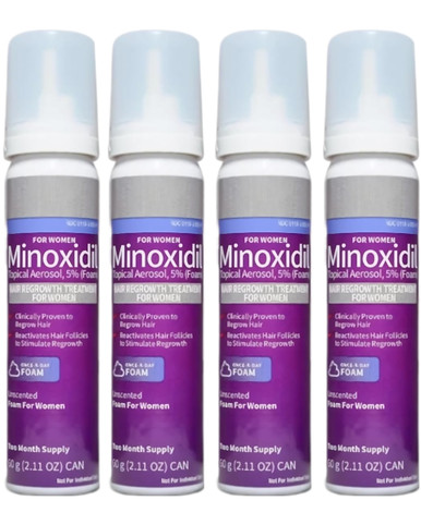 Kirkland Minoxidil 5% Foam Hair Regrowth Treatment for Women, 2.11 oz Cans, 4-Pack, 8 Month Supply