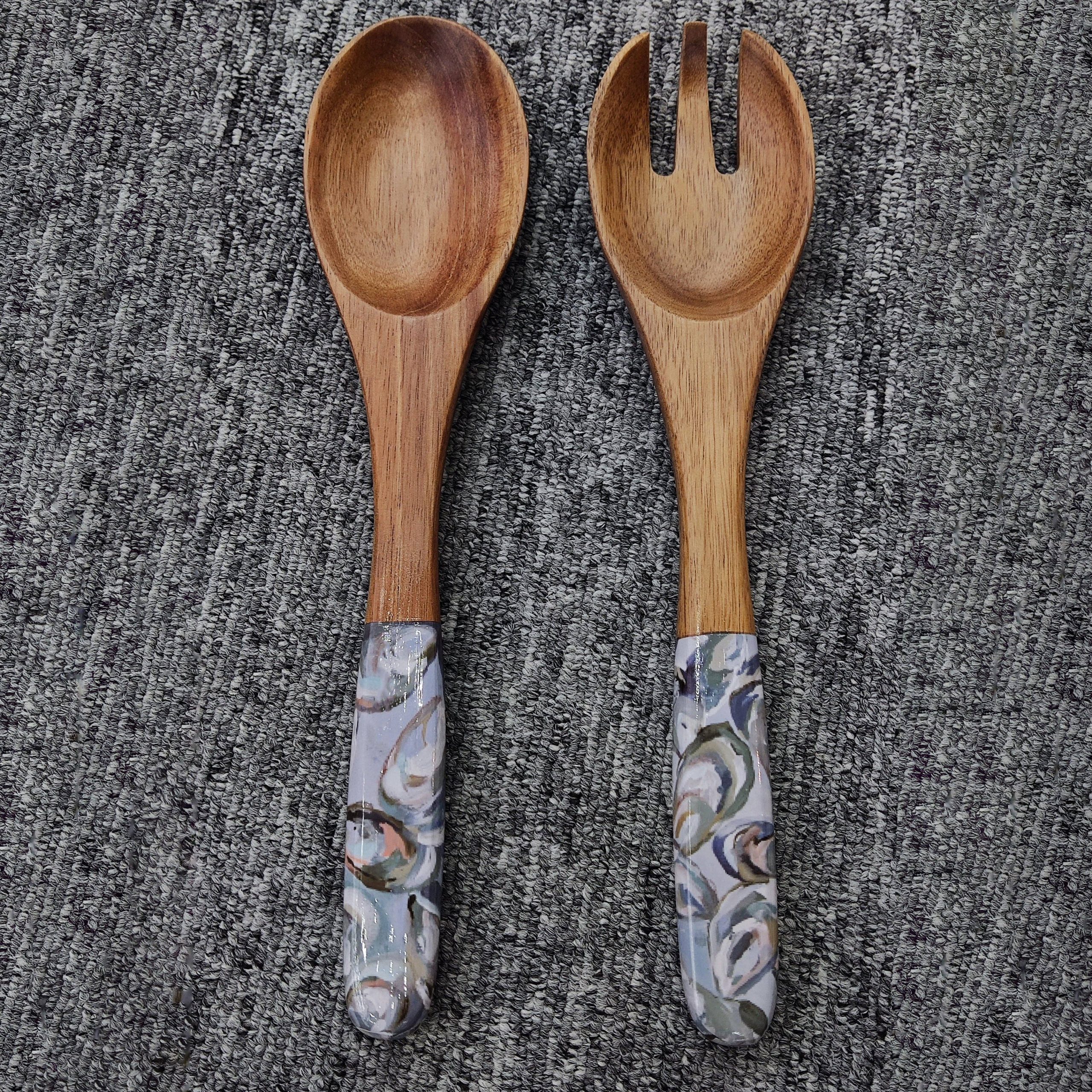 Kim Hovell Art – Wooden Salad Utensils – Pewter Shells