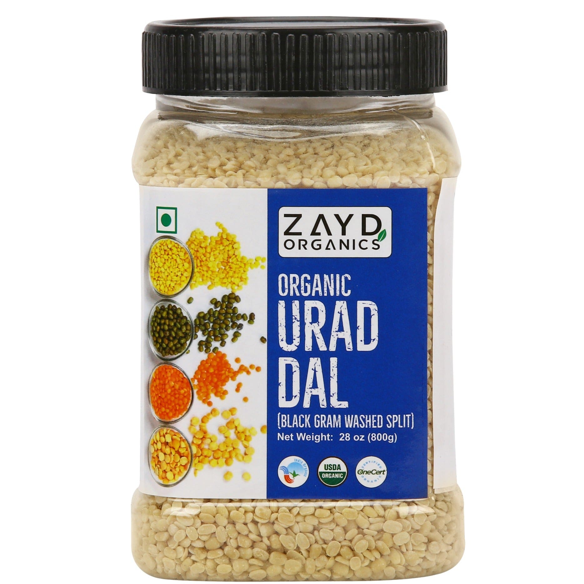 Zayd Organic Urad Dal (Black Gram Washed Split) USDA Organic Certified, 1.7-Pounds