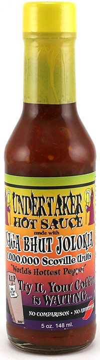 Undertaker with Naga Bhut Jolokia Hot Sauce, 5oz.